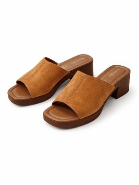 Seychelles Tan Suede Slide Sandals Block Heel Size 9.5